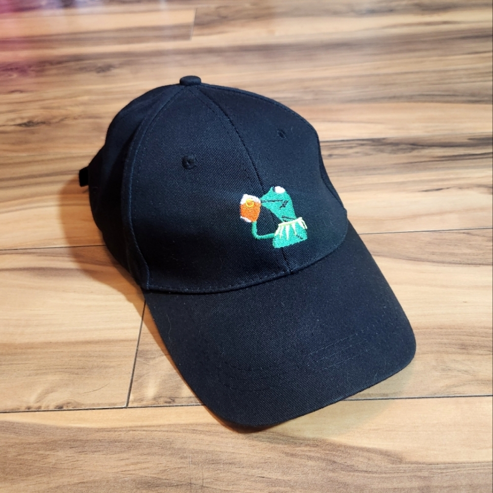Kermit The Frog Sipping Tea Black Baseball Cap